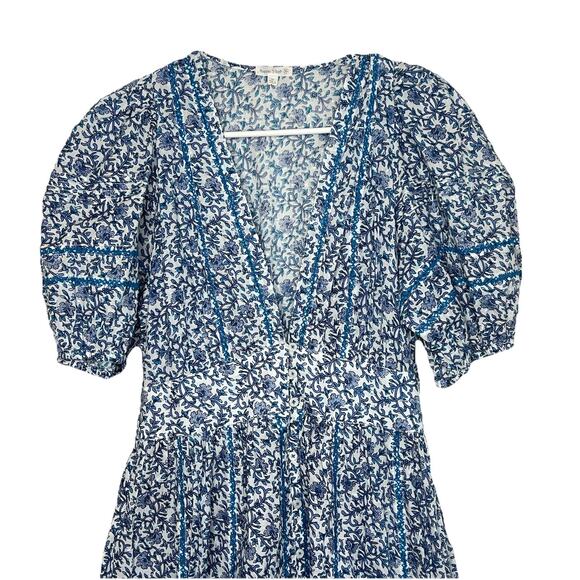 Poupette St Barth Rein MIDI Dress Floral Swiss Dot Medium Boho Puff Sleeve F16 - Picture 5 of 11